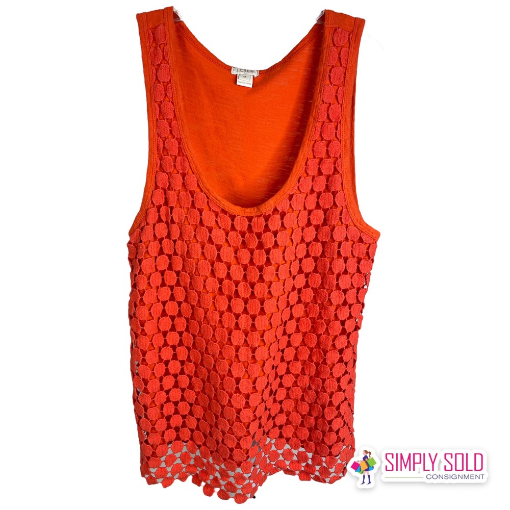 J.CREW Women's Shirt Tank Top Sleeveless Orange Crochet Scoop Neck‎ Cotton Sz M